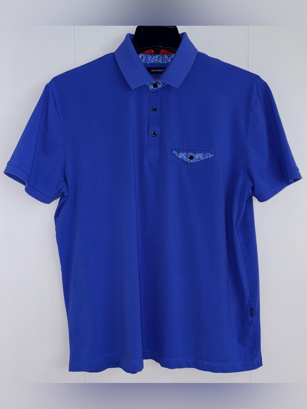 Barabas Men’s 2XL Royal Blue Classic Fit Polo Paisley Trim Pocket Stretch